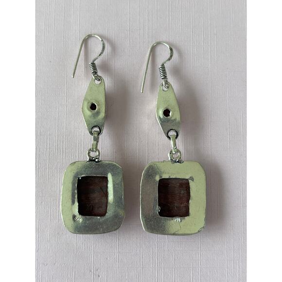 925 Silver Red Rainbow Jasper & Red Coral Dangle Earrings - Picture 5 of 5